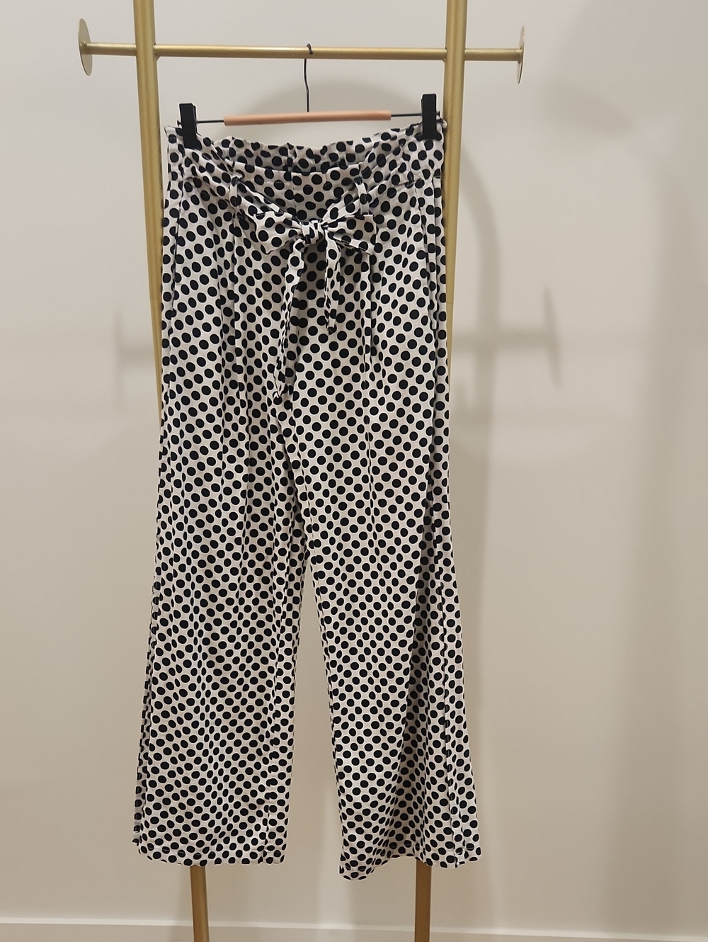 Rewash Black & White Polka Dot Tie-Waist Wide Leg Pants